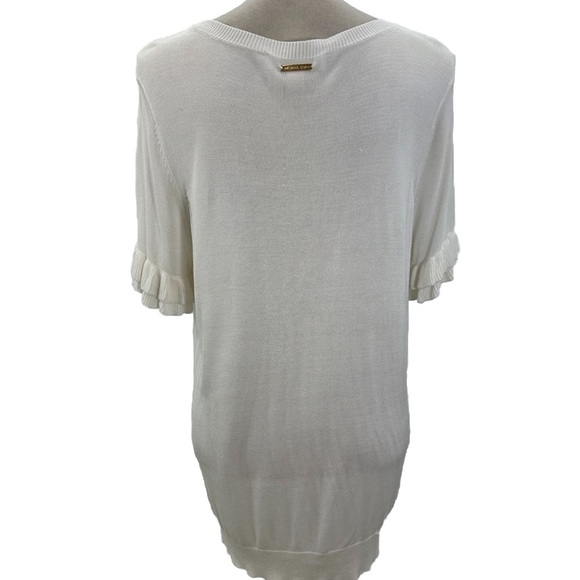 Michael Kors White Sweater Tunic Top XL Flutter Sleeves Blouse - Picture 2 of 9